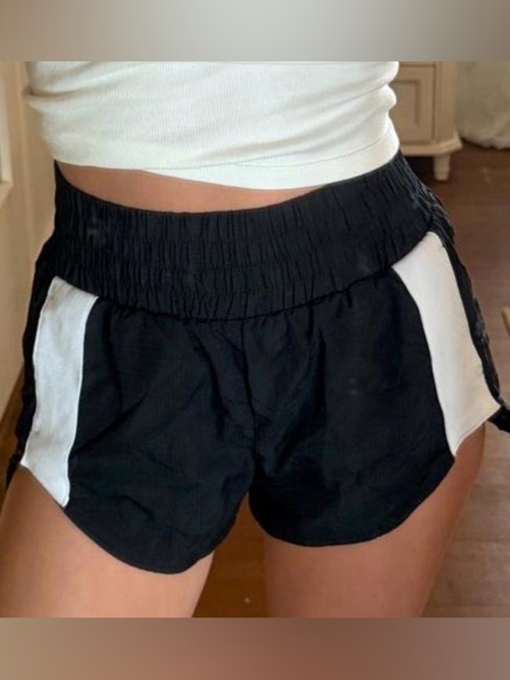 Women’s Black White Stripe Run Shorts w/Built in Briefs- Joylab